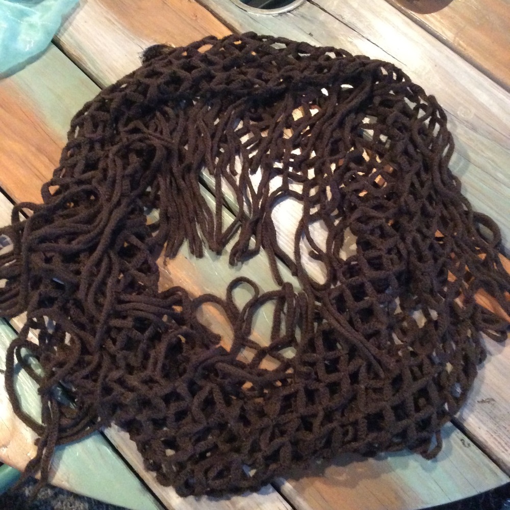 Brown fringe infinity scarf